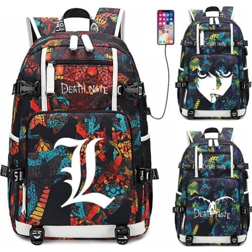 Anime Death Note Backpack USB Port Rucksack Bag Snake Pattern Student Teenagers School Bag travel Laptop Bag