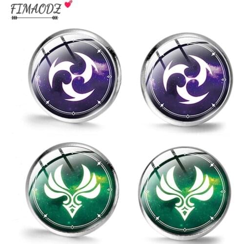FIMAODZ Game Genshin Impact Earrings for Women Kids Glass Round Eye of God Water Wind Thunder Fire Element Cosplay Jewelry Gift