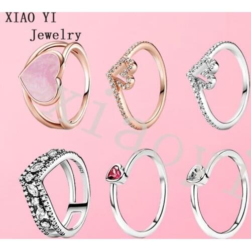 XIAOYI 2021 NEW s925 New Year Love enamel wishing wishes double bone single zircon wearing high quality Fold wear ring jewelry