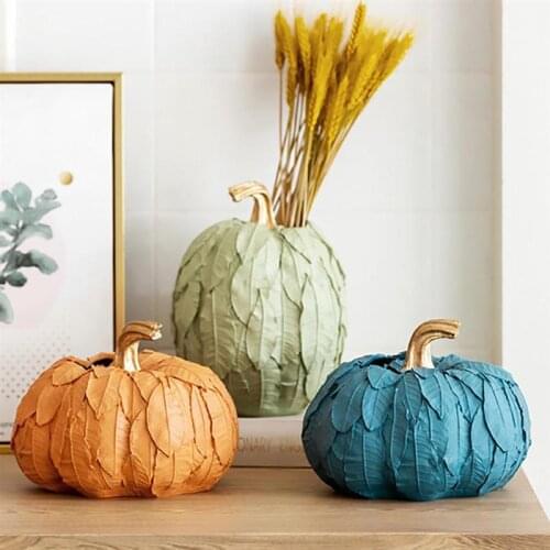 Halloween Pumpkin Statue Pumpkin Vase Leaf Resin Crafts Home Decoration Outdoor Garden Courtyard Decoration