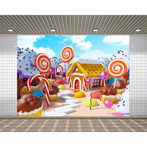 Lyavshi candy house childrens birthday party studio background lollipop chocolate cake dessert photography background