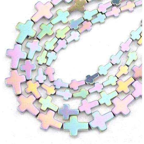 Light Purple Hematite Beads 4x6/6x8/8x10MM Natural Stone Cross Jesus Spacer Loose Beads For Jewelry Making Diy Bracelet Necklace