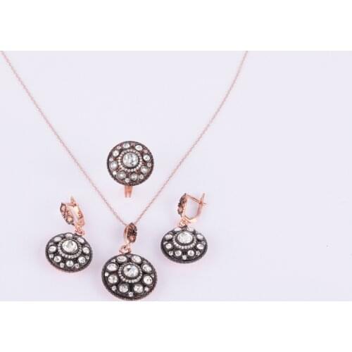 UM US JEWELRY Diamond Montürlü Roz Plated 925 Sterling Silver Triple Set