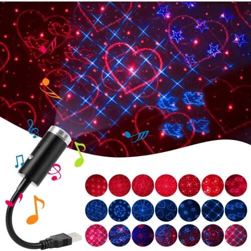 USB Star Projector Night Lights 3 Colors & 24 Lighting Modes Sound Activated Strobe Adjustable Starry Galaxy Lamp Car Room Decor