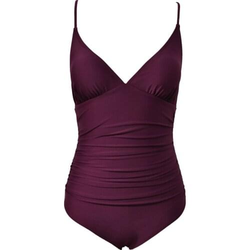 VECENEY Women Purple Classic Deep V Solid One Piece Beach Swimsuit Bathing Suit