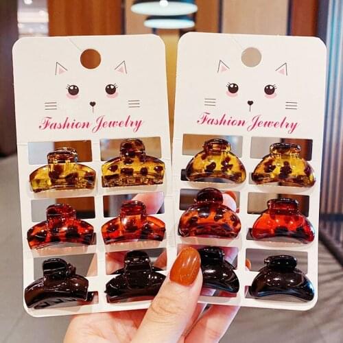 6PSC/Set New Women Girls Vintage Elegant Leopard Small Acrylic Hair Claws Geometric Hair Clips Headband Fashion Hair Accessories