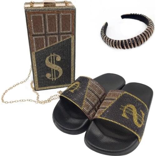 Womens Fashion Colorful Diamond Dollar Shoes Ladies Outdoor Sandals Bling Bling Slippers Rhinestone Wallet Shiny Head Ring Sets