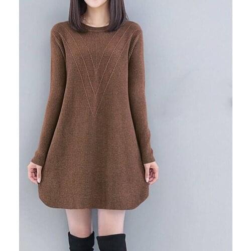 Korean Fashion 5XL Knitted Dress Womens Casual Long-Sleeved Loose Mid-Length Sweaters Dresses A-Line Female 2021 Autumn Winter