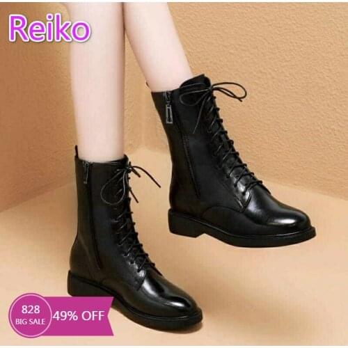 British style winter new short boots thick heel mid tube ladies Martin boots handsome black motorcycle boots Chelsea boots