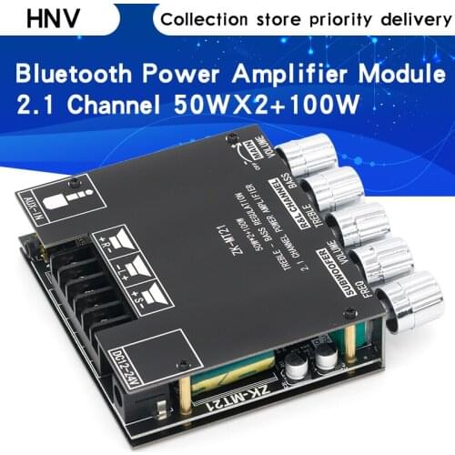 ZK-MT21 2.1 Channel Bluetooth 5.0 Subwoofer Amplifier Board 50WX2+100W Power Audio Amplifier Board Speaker with Antenna