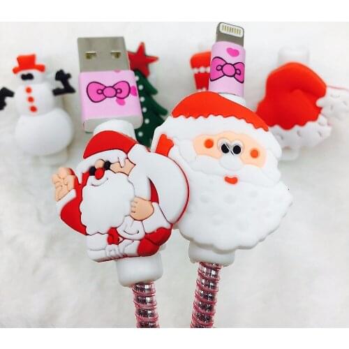 10pcs Christmas style USB Charger Cable Winder Protective Case Earphone Cord Sleeve Wire Cover Data line Protector For iphoneX
