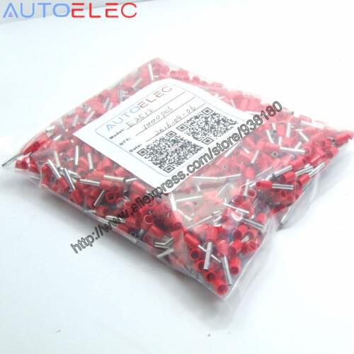 1000pcs E2512 Ferrule Terminal Cord End Terminal AWG14 2.5mm Copper Brass Wire Copper Insulated Crimp Pin Connector Terminals