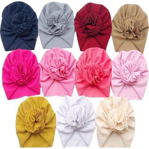 11 Colors Baby Hat for Girls Big Flower Turban Hats Infant Soft Cap Solid Knot Soft Wrap Kids Beanie Cap For Baby Accessories
