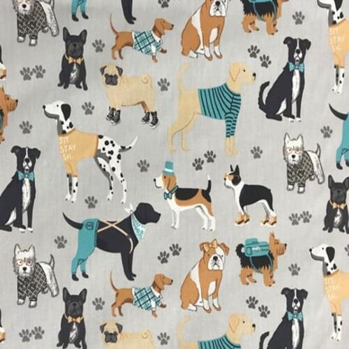 160CM*50CM cotton cloth GRAY cartoon pet dogs footprint fabric for DIY kids bedding cot baby apparel dress handwork decoration