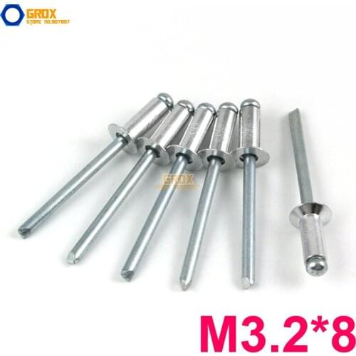 200 Pieces M3.2*8 Aluminum Countersunk Blind Rivet Pop Rivet Open End