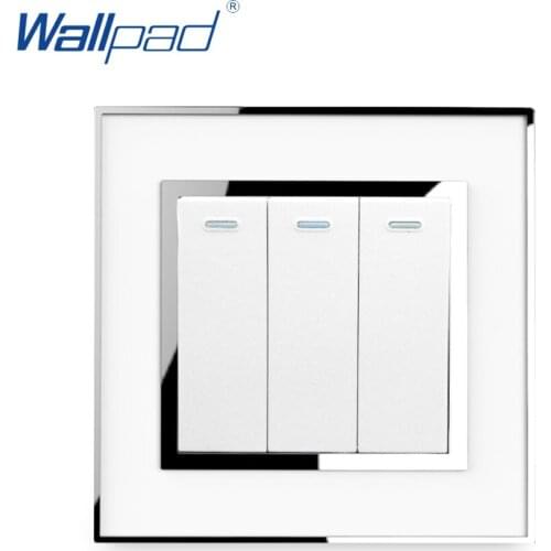3 Gang 1 Way Light Switch 2019 Luxury Acrylic Mirror Panel With Silver Frame Wallpad Rocker Button Switch 16A AC110-250V White