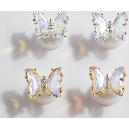 5Pcs Crystal Butterfly Alloy Nail Art Decorations Aurora Holographic 3D Butterflies Rhinestones Jewelry DIY Manicure Accessorie