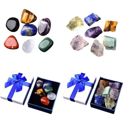 7PCS/Set Natural Stone Crystal Gemstone Chakras Healing Stone Quartz Mineral Ornaments Home Decoration Gifts Box for Children