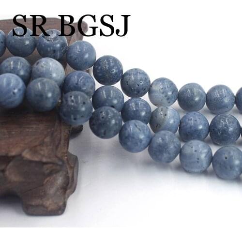 Free Shipping 6MM 8MM 10MM 12MM Round Blue Sponge Coral Gems Loose Jewelry DIY Beads Strand 15"