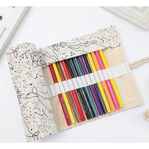 36/48/72 Holes Big Pencil Case School Canvas Roll Pouch Pecncil Box Constellation Pencilcase Sketch Brush pen Pencil Bag Tools