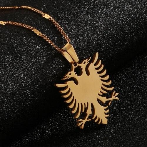 Stainless Steel Albania Eagle Pendant Necklaces Ethnic Women Men Chain Jewelry Gifts