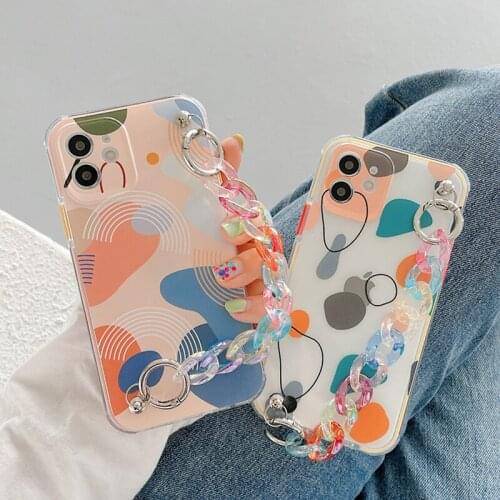 Ins abstract illustration Phone Case For iPhone 12 11 Pro Max X XR XS Max 8 7 Plus 12Pro Color Block Soft Acrylic Bracelet Cover