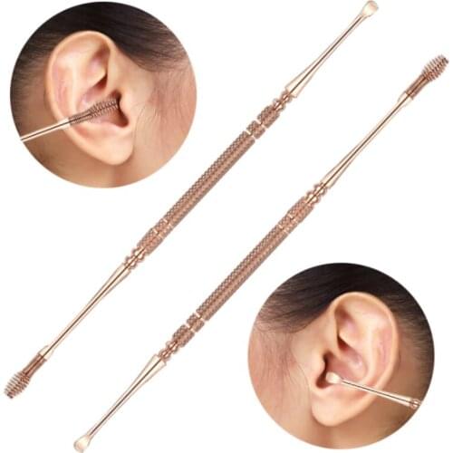 Ear Pick Double-end Digging Ear Spoon Earwax Curette Remover Cleaner Ear Stainless Steel Spiral Earpick Cleaning Tool