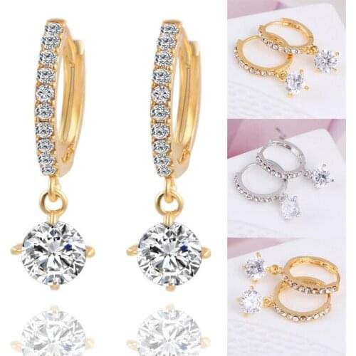 Exquisite Crystal Hoop Earring Gold Color CZ Rhinestone Silver Dangle Earrings Ear Ring for Women Girl Engagement Jewelry Gifts