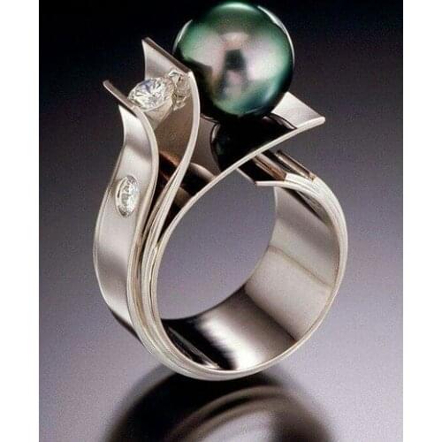 Creative New Fashion Green Water Pearl Ring Gold Filled Wedding Women Rings Jewelry Accessories