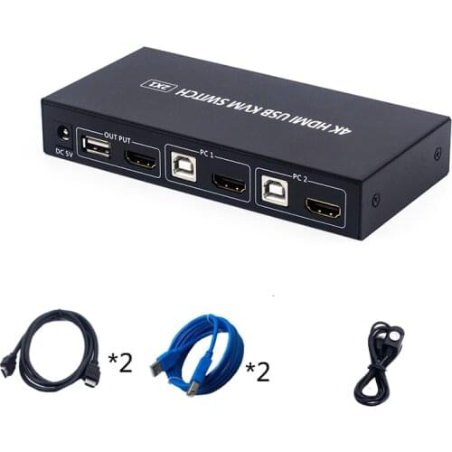 2 Port KVM Switch HDMI-compatible USB Converter HD Two Computer Hosts Share Keyboard Mouse Display USB Printer Sharing Device