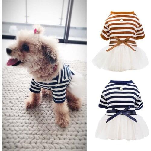 Summer Princess Wedding Dog Dress Stripe Dog Clothes For Small Dogs Yorkshire Chihuahua Apparel with Ribbon Bowknot