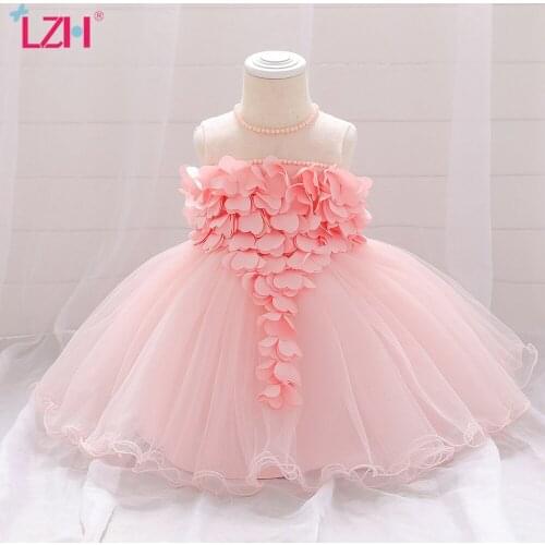 LZH 2021 Infant Baby 1 Year Birthday Dresses Ball Gown Baby Girls Lace Flower Princess Dress Toddler Kids Christmas Clothing