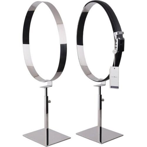 Metal silvery stainless steel mirror belt holder belt support holder stand man belt display showing rack belt holder standing