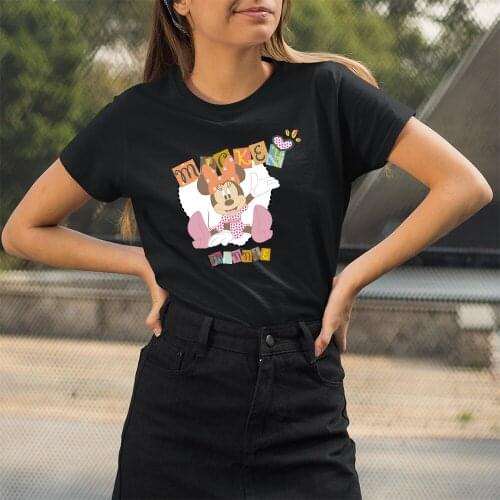 Cartoon Printing Kawaii Women T-shirts Fashion Disney Series Minnie Mouse Pattern Trend Dropship Black White Tees Harajuku Tops