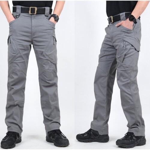 Mens Elasticity Loose City Tactical Cargo Pants Outdoor Hiking Training Cotton Multi Pockets Stretch Overalls Long Trousers