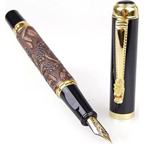 New Dikawen 891 Brown and Golden Fountain Pen Gragon Clip Rich Crop Flower Bloom 4 Style for Choice Business Best Gift