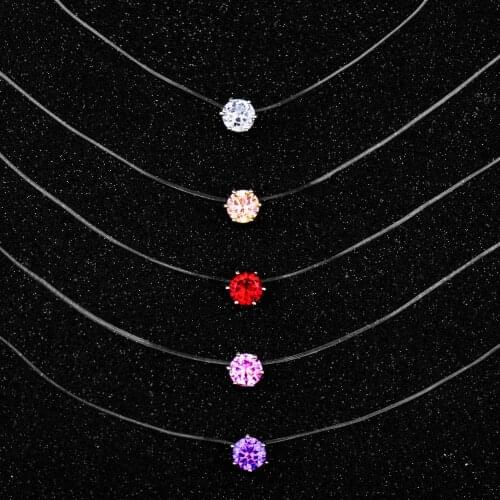 Fashion CZ Collar Choker Necklace Invisible Transparent Fishing Line Zircon Silver Color Pendant Necklace for Women Jewelry Gift