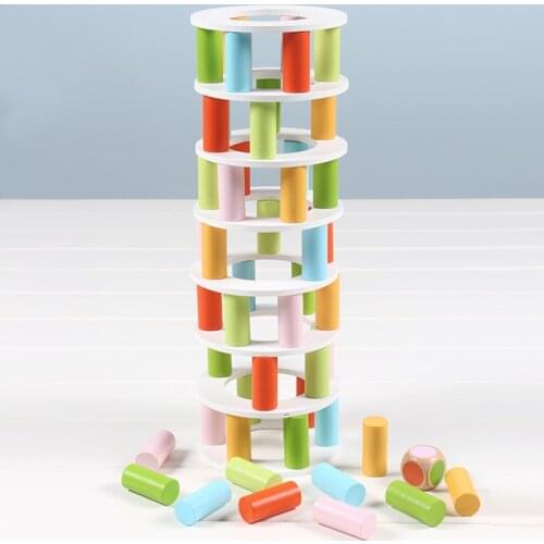 Pisa tower stacked high flying chess balance sense interactive early childhood education board game wooden building block toy