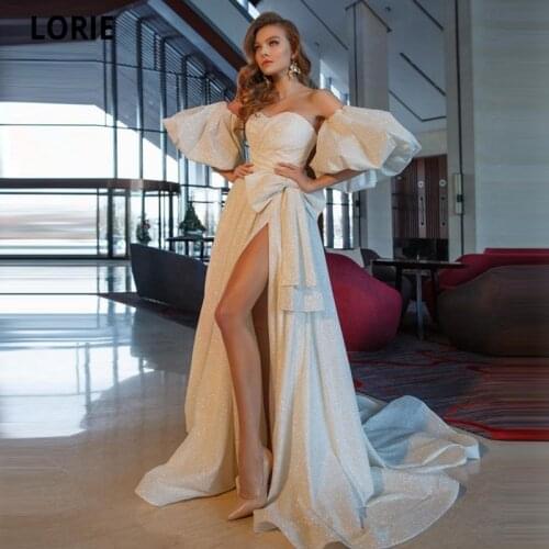 LORIE Sweetheart A-line Prom Dresses 2021 Side Split Court Train Robe De Soirée De Mariage Fashion Bow Formal Evening Party Gown