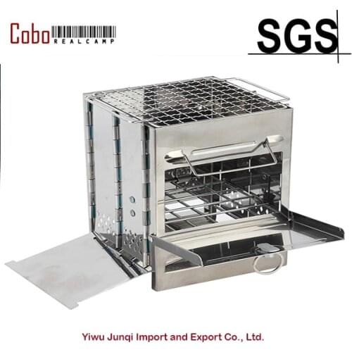 Outdoor Barbecue Grill Stove,Mini Square Stainless Steel Portable Foldable Firewood Stove Charcoal Furnace Stove for Outdoor BBQ