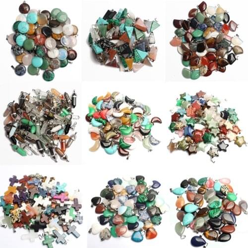 Wholesale 10pcs Mixed Natural Stone Pendant Love Heart Star Charms Pendants for Jewelry Making Diy Bracelet Necklace Accessories