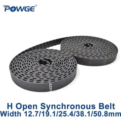 POWGE Trapezoid H Open Synchronous Timing belt H-050 H-100 Rubber Neoprene fiberglass width 12.7/19.1/25.4/38.1/50.8mm Pulley
