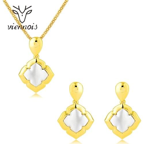 Viennois Dubai Gold Plated Jewelry Sets Geometric Square Necklace Earrings Jewelry Set for Women Nigerian African Jewellery