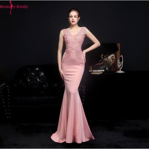 Romantic V Neck Tank Sleeveless Mermaid Evening Dress Appliques Beading Tulle Transparent Zipper Back Party Dress Real Photo