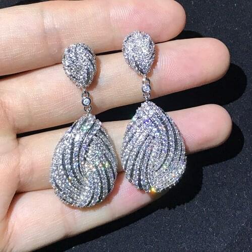 Luxury Long Big Delicate Luxury Gemoetric Water Drop Cubic Zirconia Party Wedding Saudi Arabic Dubai Earrings