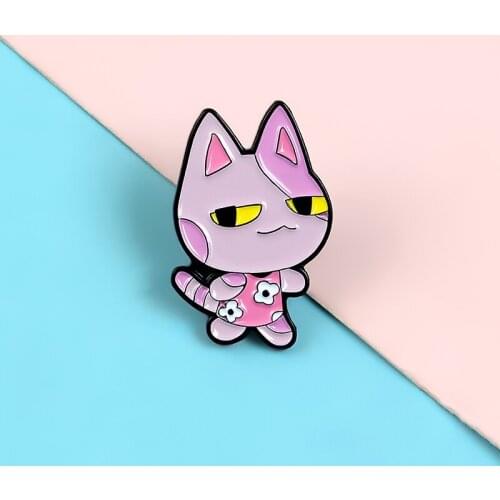 Pink Smirk Cat Metal Enamel Brooch Fashion Cartoon Flower Dress Cat Badge Pin Cute Trendy Costume Backpack Jewelry Gift for Kids