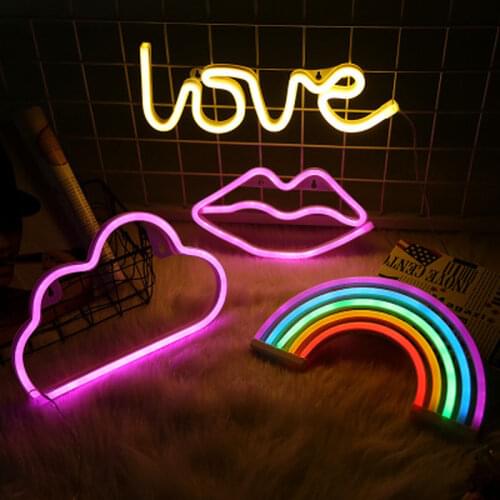 LED Neon Sign Night Lights Lips Cloud Lamp Wall Decor Light USB Socket for Indoor Decoration Wedding Party Room Love Romantic