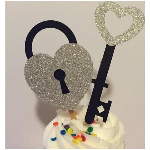 Key to My Heart Lock Cupcake Toppers wedding bridal baby shower Bachelorette Party Decor girl birthday treat food picks