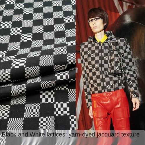 Black and white plaid jacquard textile fabric brand polyester 310g/m windbreaker suit shorts brocade customized garment fabric