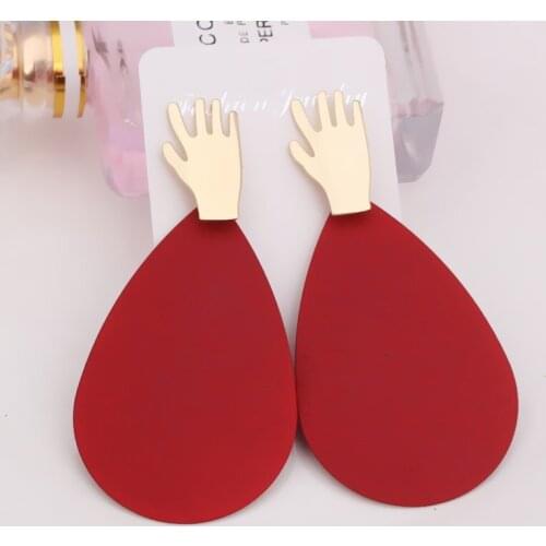 New Treddy Hand Palm Large Water drop Earrings for Women Matte Gold Red Color Metal Big Round Dangle Earring Jewelry Girl Gift